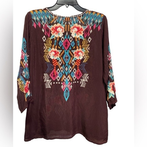 Johnny Was Embroidered Tunic Top Aztec Floral Bohemian Blouse Colorful Pattern - Picture 3 of 7